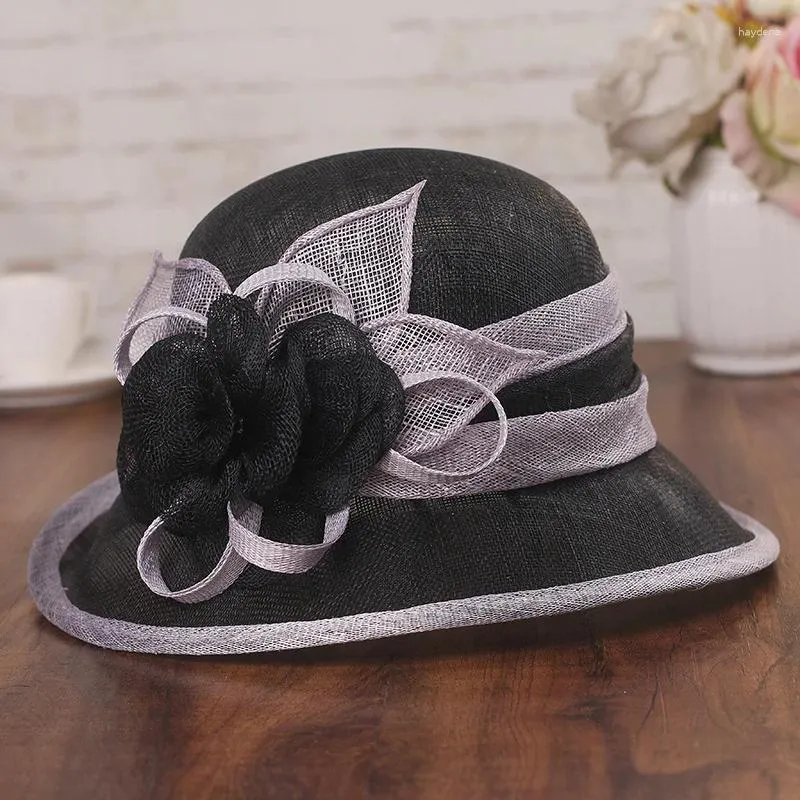 Berets lady deby wyścig fedora letnie eleganckie fascynator kwiat lniany nakrycie szanowni Kobiety vacction curl rondo kloche czapki