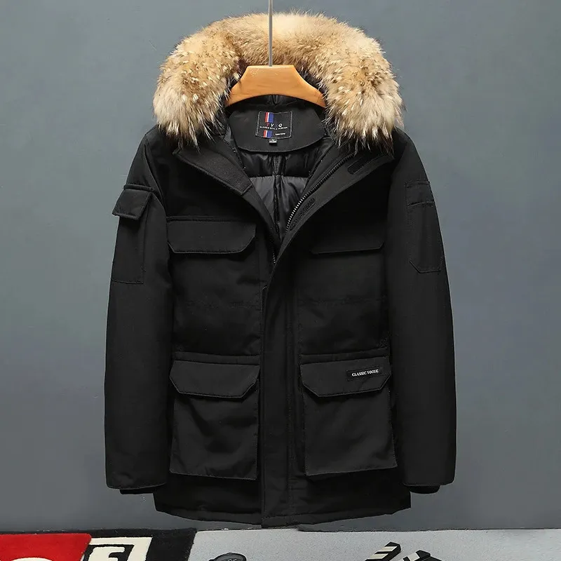 Parkas pour hommes Hommes noir duvet de canard manteaux à capuche col de fourrure hiver longues doudounes qualité mâle extérieur coupe-vent chaud décontracté vestes d'hiver 4 231024