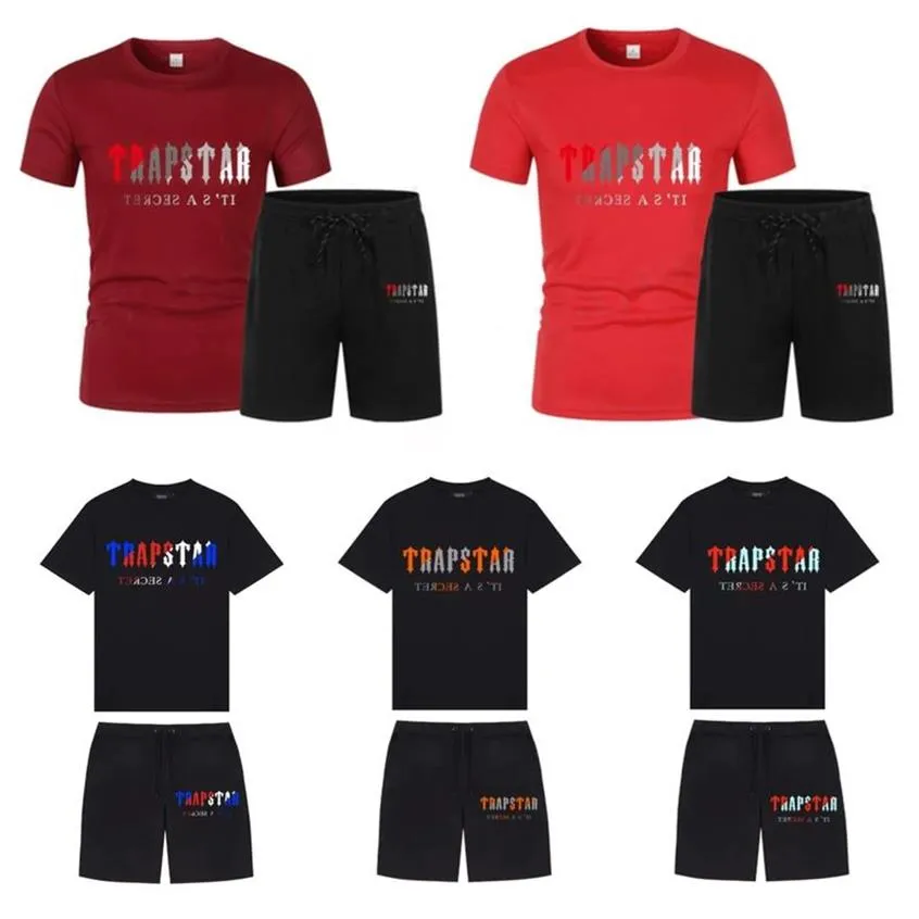 T-shirt Trapstar pour hommes, tenue imprimée à manches courtes, survêtement Chenille en coton noir, Streetwear londonien S-2XL DJMI308W
