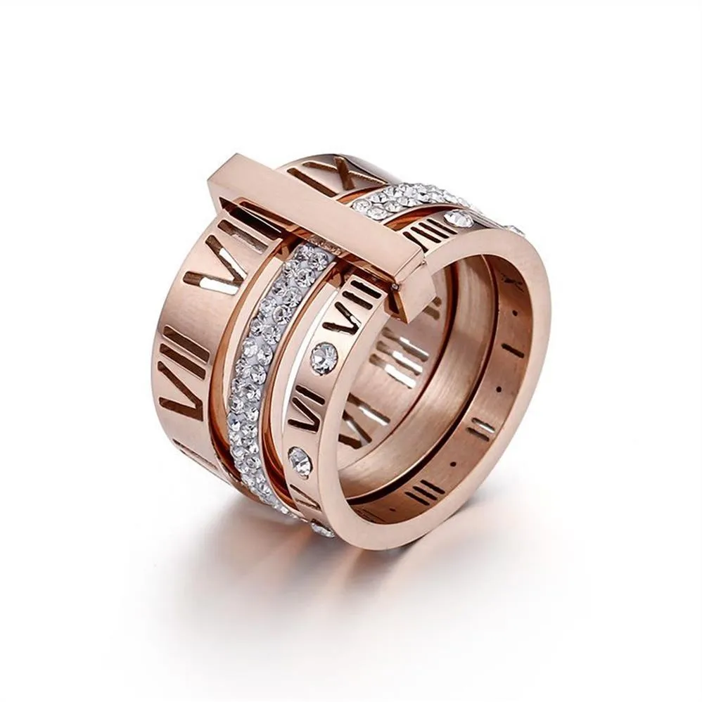 Pierścień Złoty Pierścień ze stali nierdzewnej dla kobiet cyrkon Diamond Numerals Roman Numerals Wedding Pierścienie zaręczyn