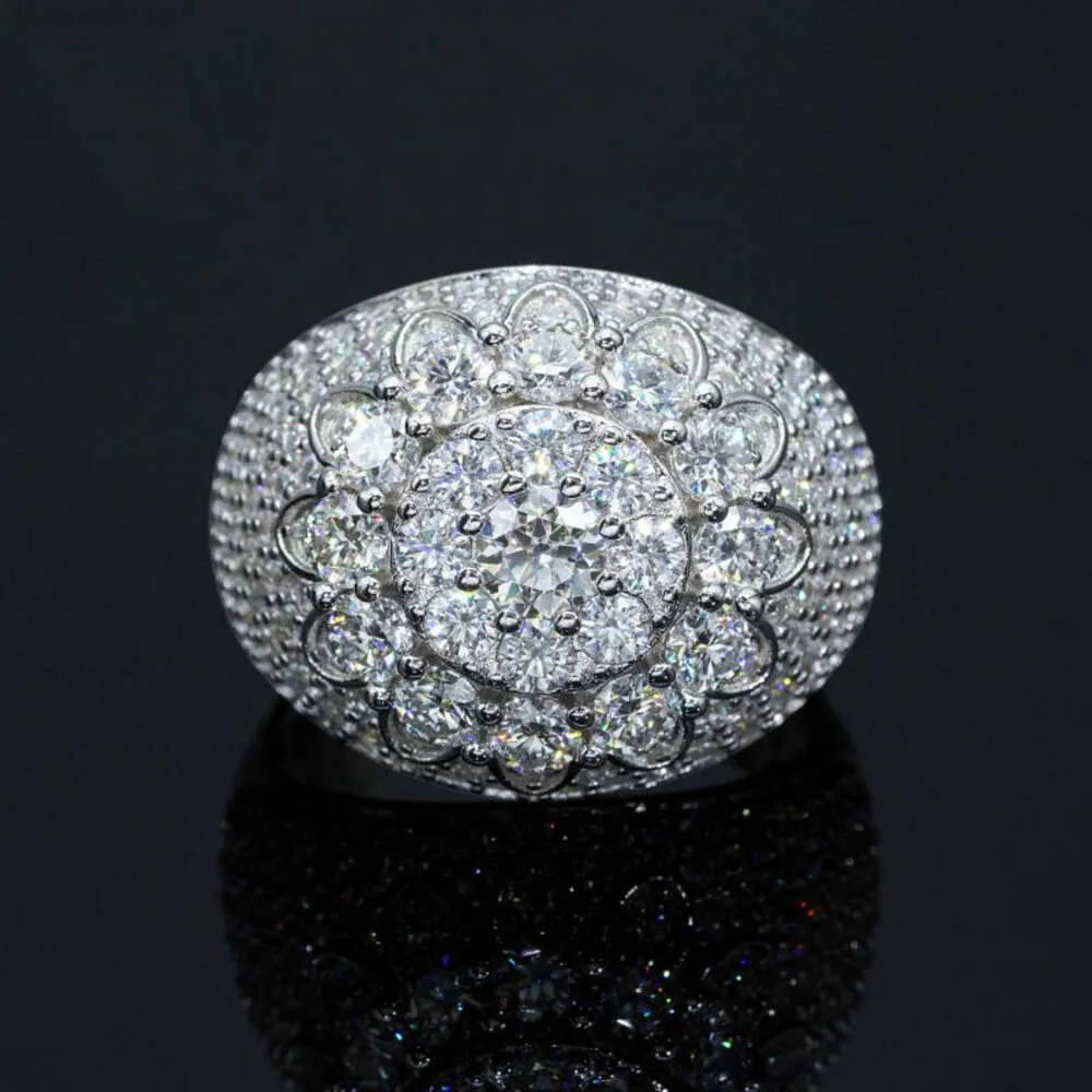 Anel padrão de cluster banhado a ouro real 925 prata rock anéis de diamante homens gelado vvs moissanite hip hop anel personalizado