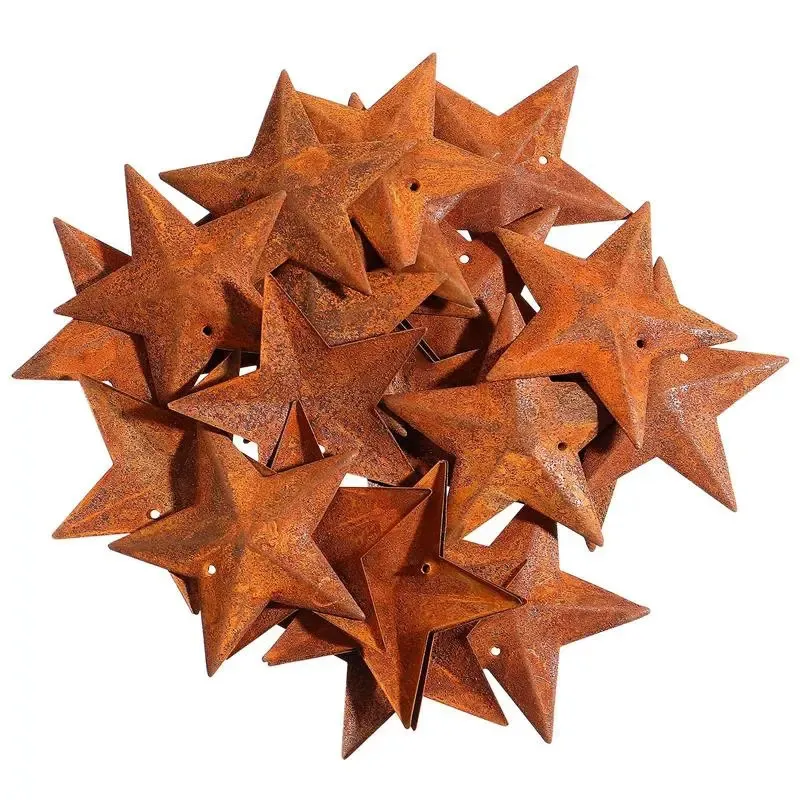 Decorações de Natal 150pcs 45cm estrelas enferrujadas celeiro em miniatura ornamentos de árvores enferrujadas diy mini forma de metal vintage pendurado 231025