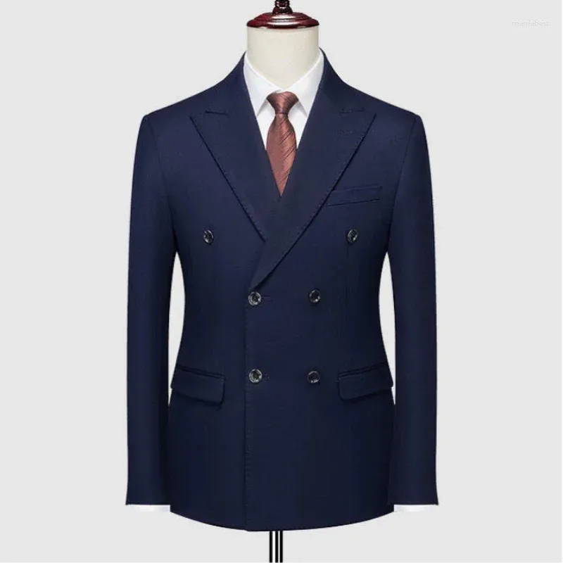 Costumes pour hommes Printemps Style britannique Slim Fit Blazer de couleur unie pour hommes 2023 Mode Double boutonnage Bureau d'affaires Robe de mariée Veste de costume