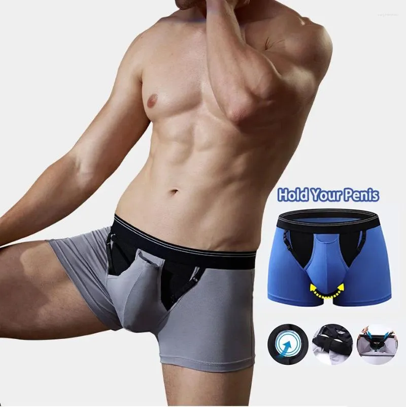 U Convex Double Pocket Underwear Boxers With Crotch Holder And Scrotum