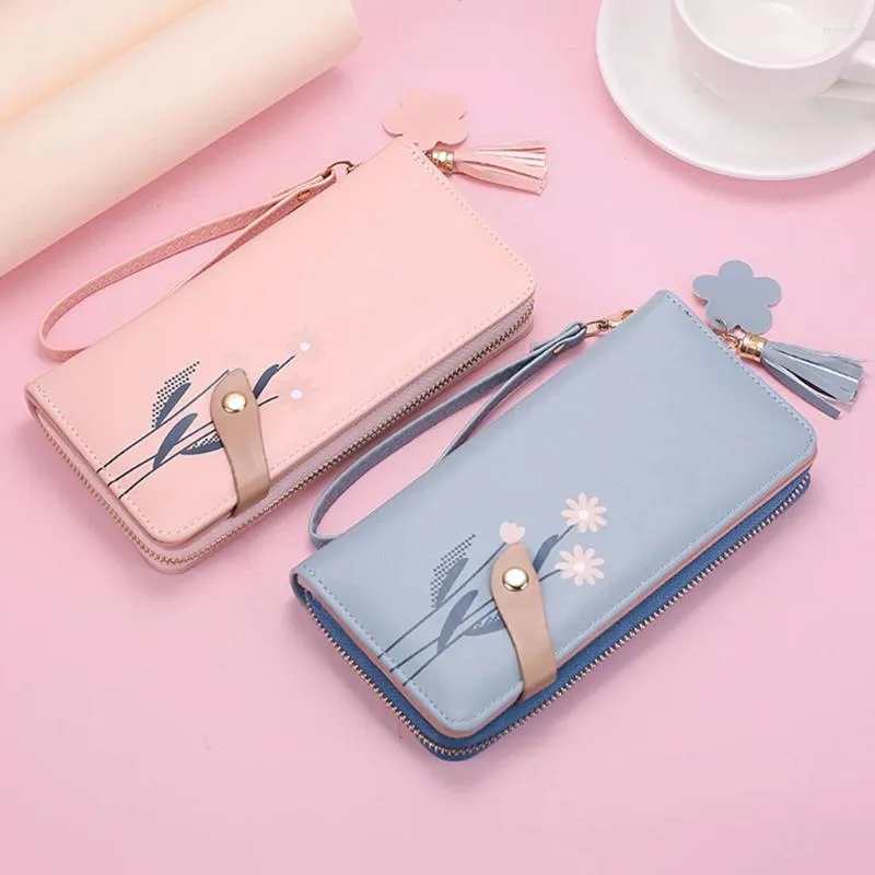 Wallets Fashion Flower Printed Buckle Zipper Long Wallet Multi-Purpose Large Capacity Purse Money Storage Supplies