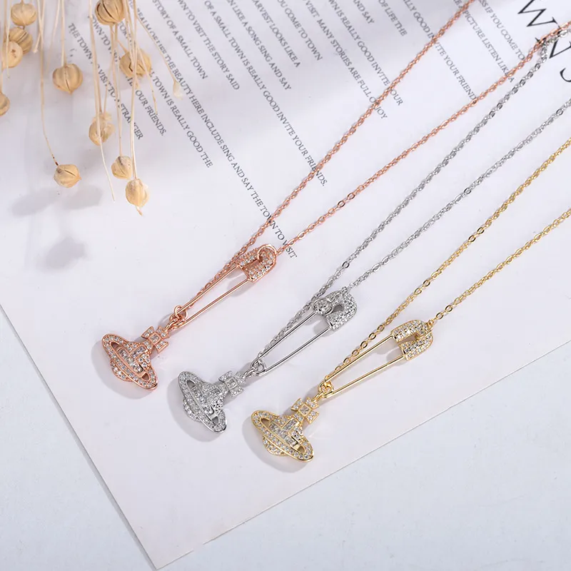 West Queen sterling silver S925 pin Saturn necklace Korean necklace Female snake bone chain cross chain pendant