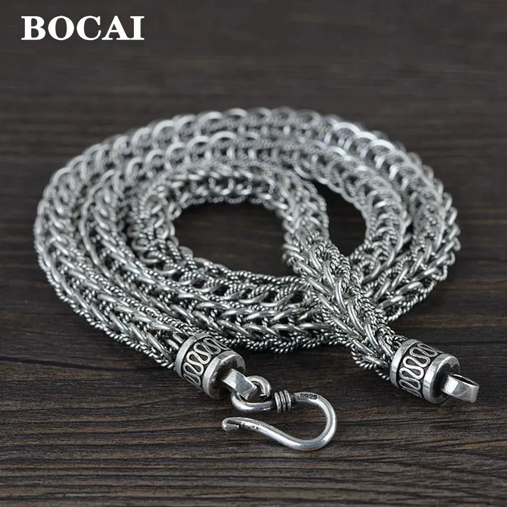 Chokers Bocai Real Sólido S925 Pure Silver Jóias Moda Colar para Homens Water Ripple Chain S Hook 231025