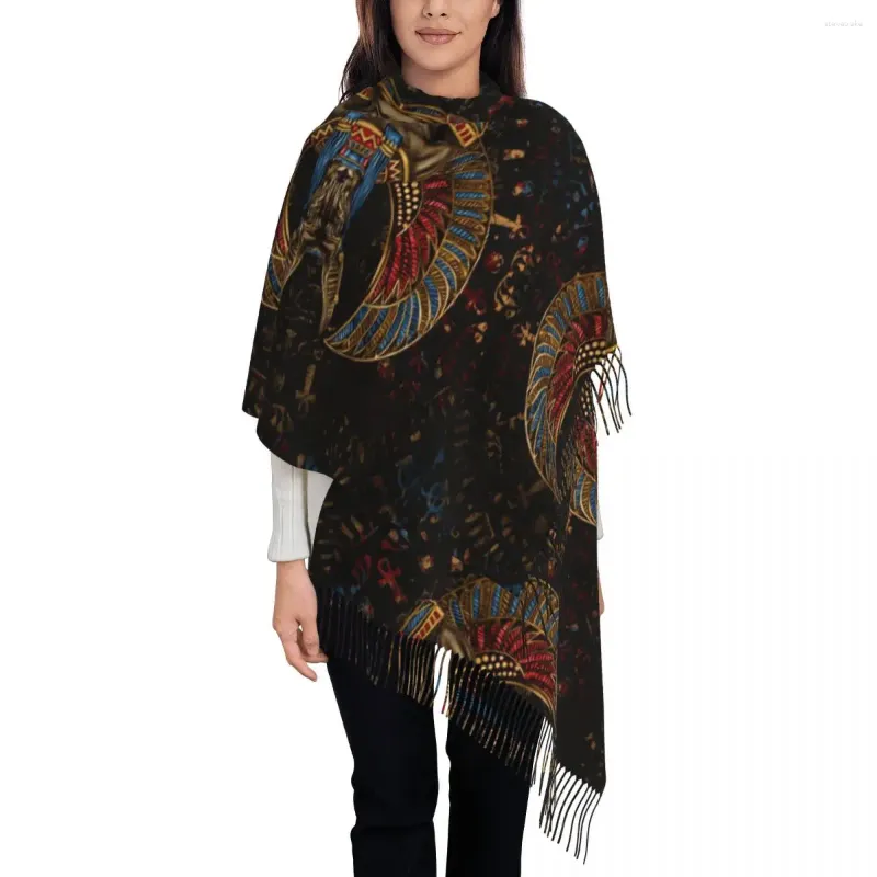 Lenços lenço feminino com borla anubis deus egípcio grande inverno outono xale envoltório antigo egito divindades reversível caxemira