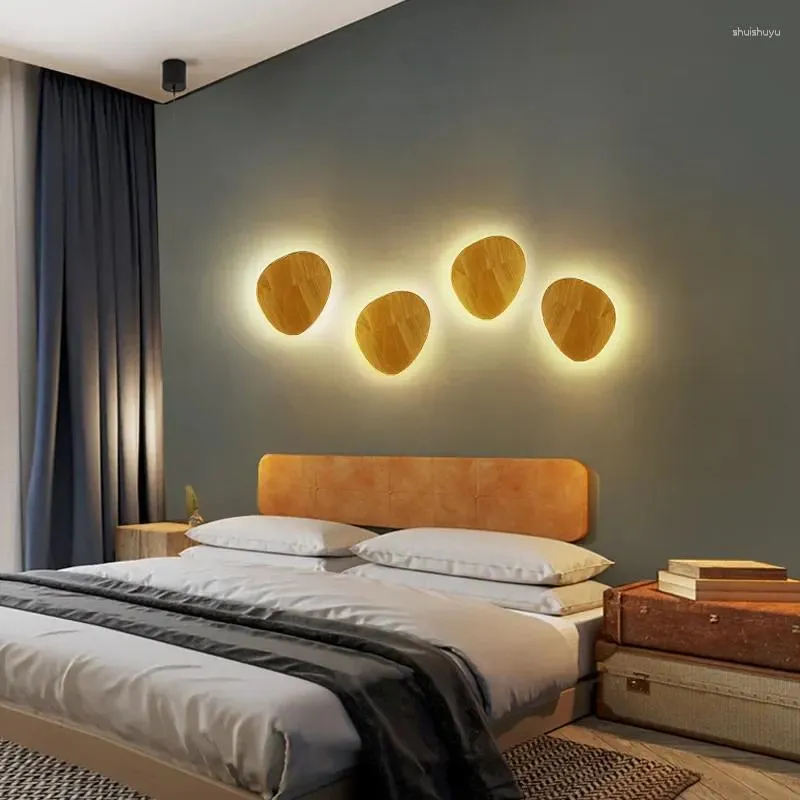 Настенный светильник, скандинавский деревянный современный и простой внутренний светодиодный подвесной светильник, креативное украшение для гостиной, коридора