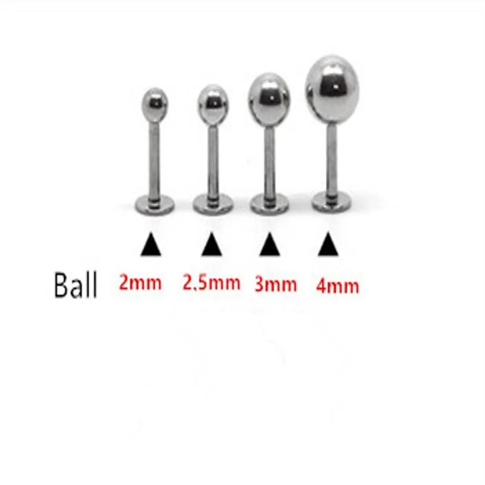 16G Anello per labbro Labret piercing Ball Plain 316L acciaio chirurgico moda Body piercing Gioielli 100 pz / lotto 2mm 2 5mm 3mm 4mm Trago dell'orecchio 219u