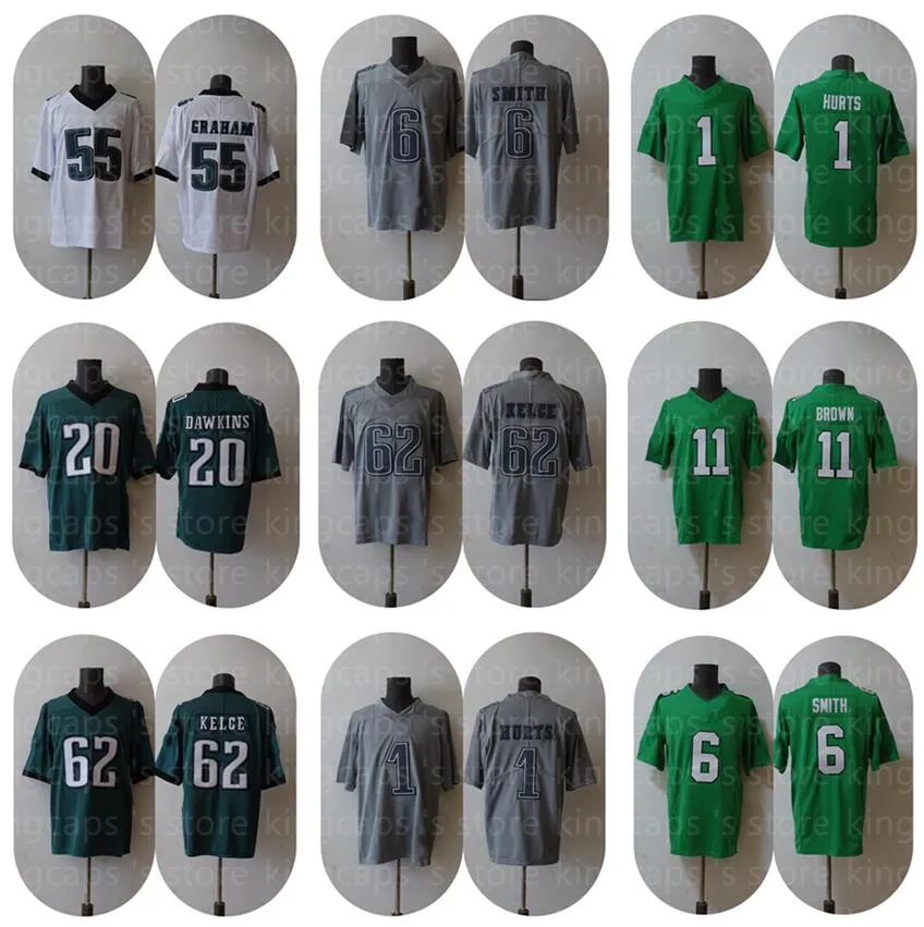 Dhgate Jerseys de football personnalisé Jersey Kelly Green Hurts Smith Sanders Slay Jr Kelce Dawkins Brown Cunningham Vick Kingcaps Road Lifestyle