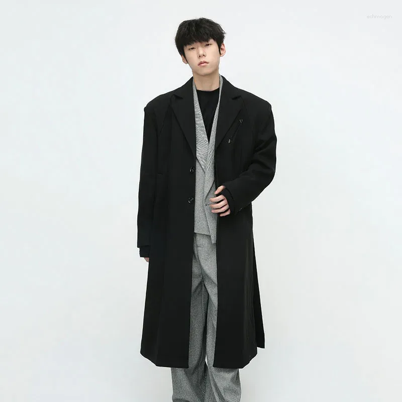 Herrgravrockar Syuhgfa Long Coat Fashion Autumn Winter Overcoat Korean Style Axel Pad Loose Over Knee Windbreaker Trend 2023