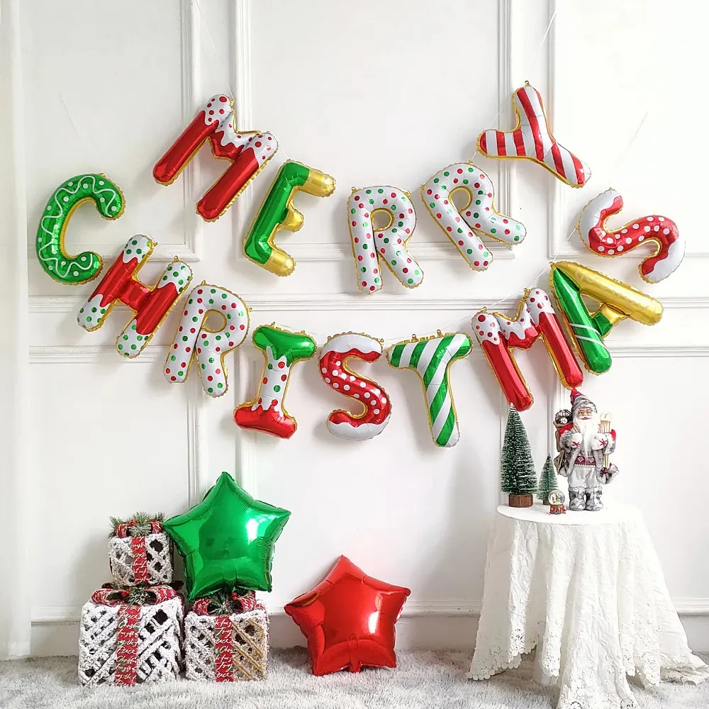 Christmas Decorations 16inch Merry Letter Foil Balloons 2024 Happy Year Banner Globos Xmas Ornament Party Supplies 231025