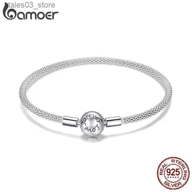 Urok Bracelets Bamoer 925 Srebrny Srebrny klasyczny Miłość Forever Snake Bracelets For Women Charm Bead DIY Fine Jewelry 17cm 19cm SCB105 Q231025