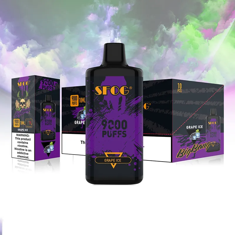 SFOG 9000 Puffs Vape Do dyspozycji przenośny Vape Puff 9k e papieros prefilled 18 ml podwozie z siatki 12 Smaki Vapes pudełko Pen vapor Vapor vs Randm