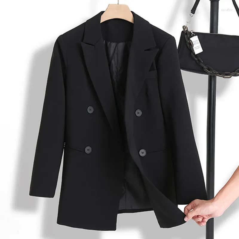 Women's Suits Black Suit Coat Korean Version Loose Fit Slim Mid Length Casual Style Top British High Beauty