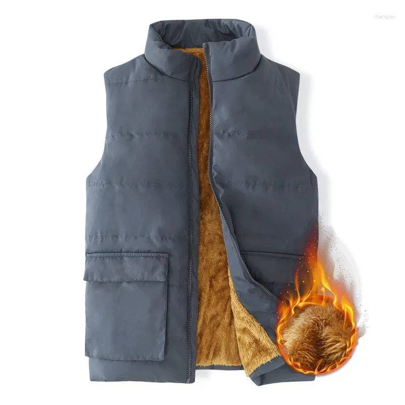 Herenvesten 2024 herfst en winter vest met opstaande kraag, kunstkasjmier dik fleece, warm