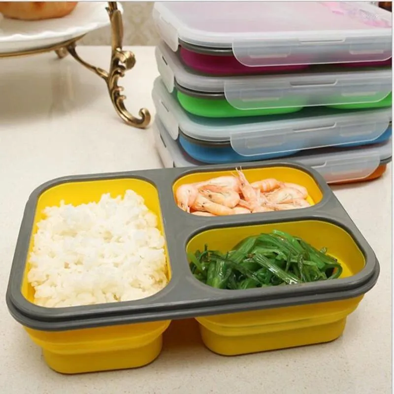 Dinnerware Foldable Microwave 1100ml Silicone Lunch Box Collapsible Portable Large Capacity Container Spoon Bowls Storage Bento