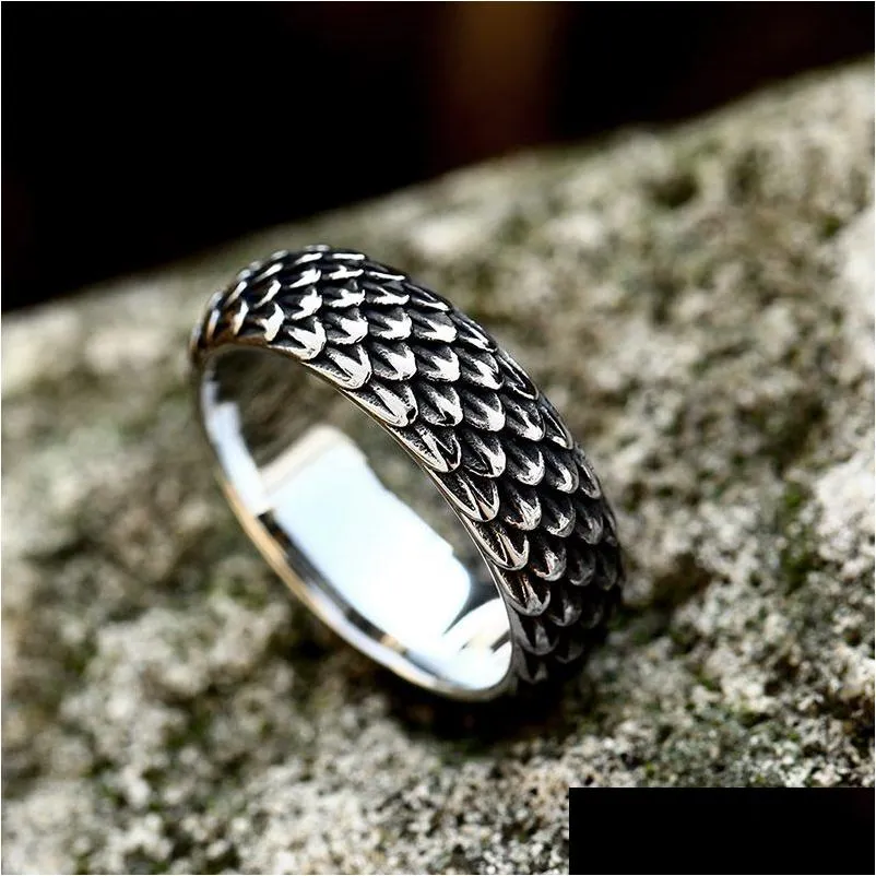 Band Rings New Creative Designs Rings Stainless Steel Dragon Ring For Men Vintage Scale Jewelry Drop Delivery Dhgarden Otcg7