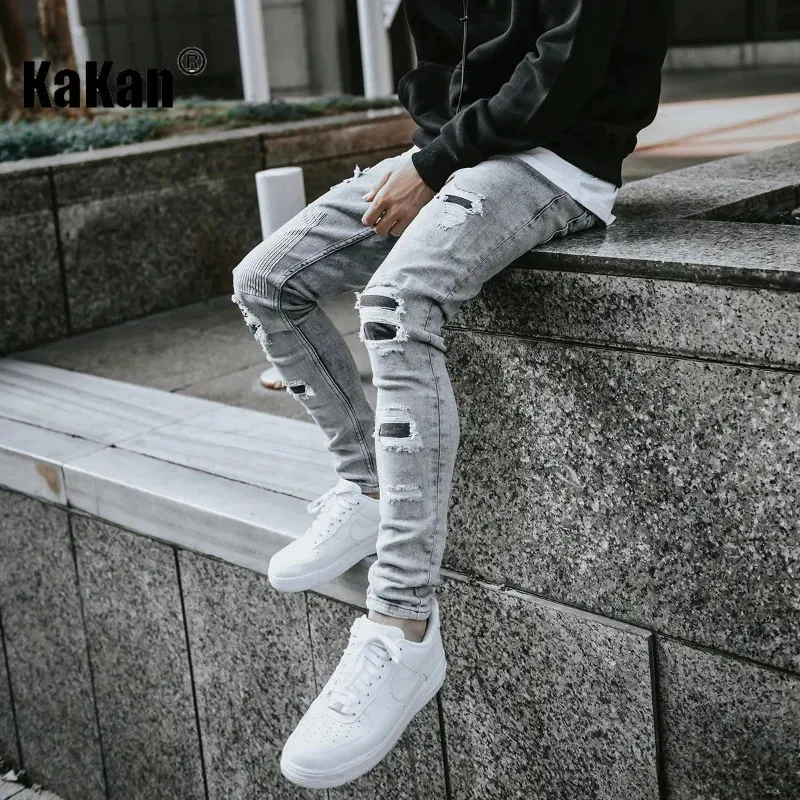 Erkeklerin Hoodies Sweatshirts Kakan Skinny Jeans, Avrupa ve Amerika'da Delik Yaması K016 MGDD38 231025