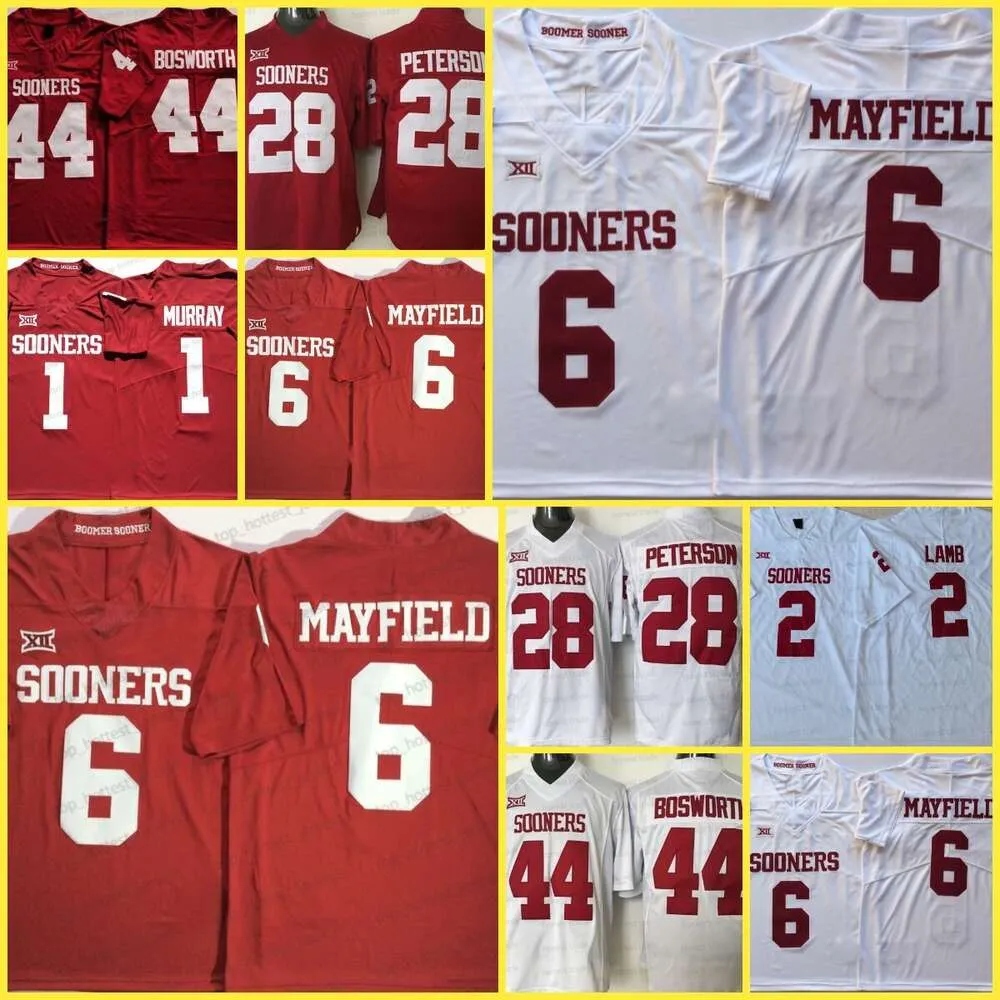 Oklahoma Sooners 44 Brian Bosworth Kırmızı Kolej Futbol Forması 1 Kyler Murray 6 Baker Mayfield 7 Spencer Rattler 28 Adrian Peterson Kırmızı Beyaz Futbol Forması