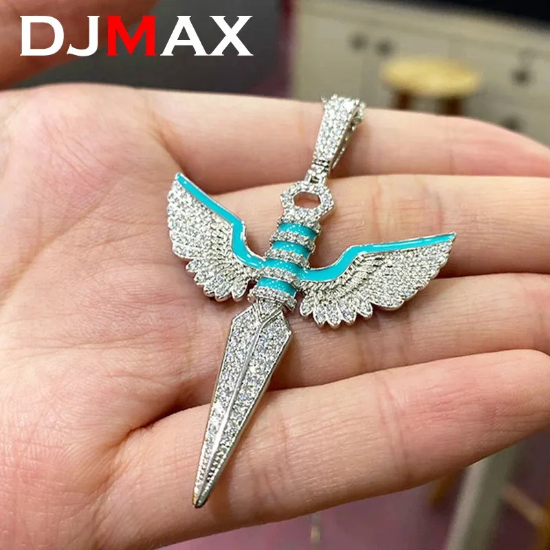 Chokers 2023 DJMAX Full Diamond Pendant For Women Original 925 Sterling Silver Blue Emamel Men S Chain Hiphop 231025