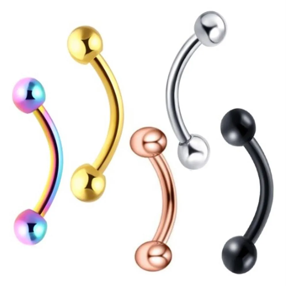 Set di anelli per sopracciglio di banana Interi 120 pezzi Gioielli per il corpo di moda Acciaio inossidabile Orecchio Barbell Sopracciglio Piercing Mix 6 Color3449