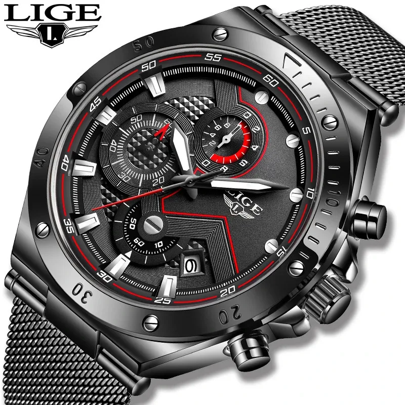 Armbandsur Lige Mens Watches Casual Chronograph Waterproof Military Sports Wrist Watch Fashion Quartz Calender Man Clock Relogio Masculino 231025