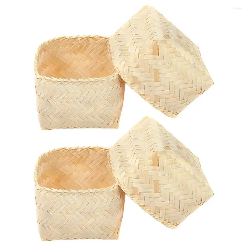 Ciotole 2 pezzi Confezione regalo per tè in bambù Cestino per caramelle intrecciate Articoli vari per la conservazione della spesa Organizzatore per il bagno della sposa