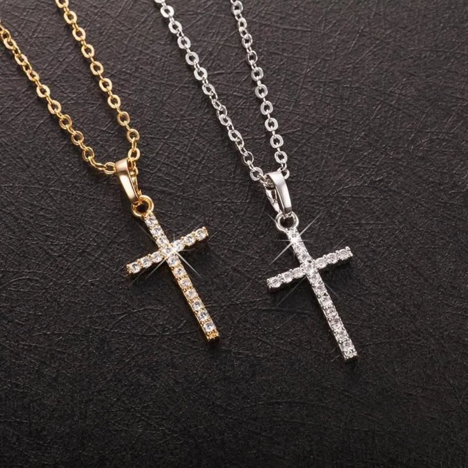 Pendant Necklaces Fashion Female Cross Pendants Drop Gold Black Color Crystal Jesus Necklace Jewelry For Men Women Whole200b