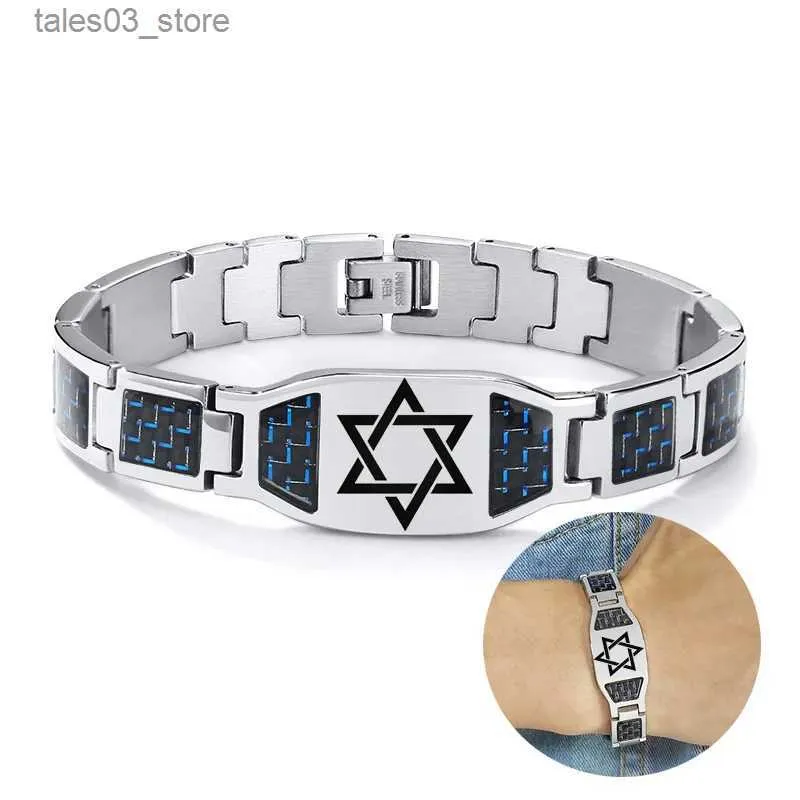 Bedelarmbanden Koolstofvezelarmband Mannen Aangepaste Davidster Roestvrij Stalen Handketting ID Armbanden Voor Papa Vriendje Cadeau Q231025