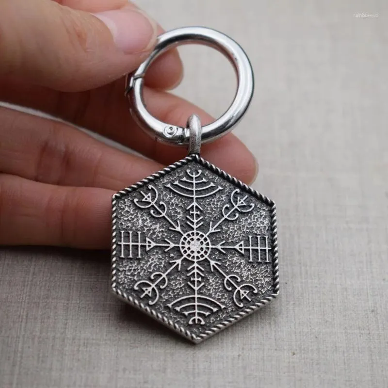 Keychains Classic Vegvisir Viking Hexagon Compass Keychain Retro Jewelry Men's Gift