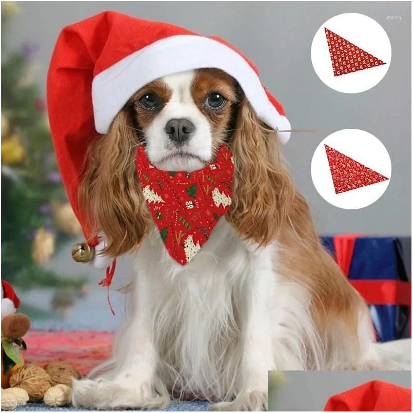 Vêtements de chien Noël Bandanas pour animaux de compagnie Collier pour chiens Chats Coton Triangar Bavoirs Écharpe avec motif de Père Noël Accessoires pour chiots Drop Del Dhkcq