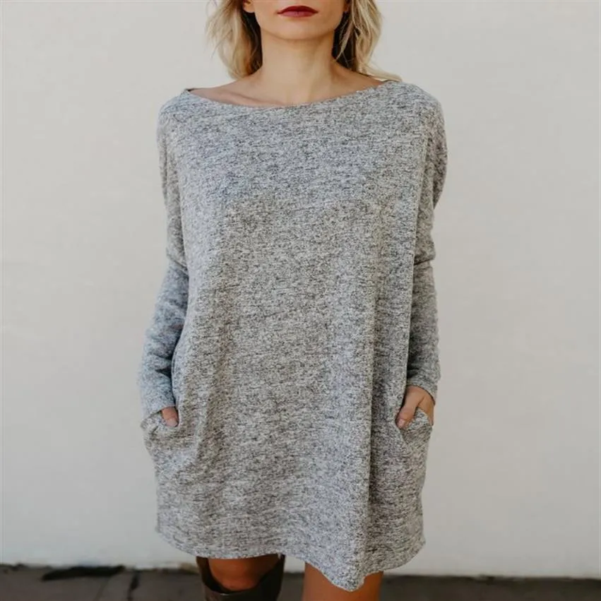 Frauen Beiläufige Gestrickte Kleider Frühling Herbst Lose Plus Größe Kleider Las Mujeres Bleistift Kleider Kleidung Einfarbig Lange Sleeves220w