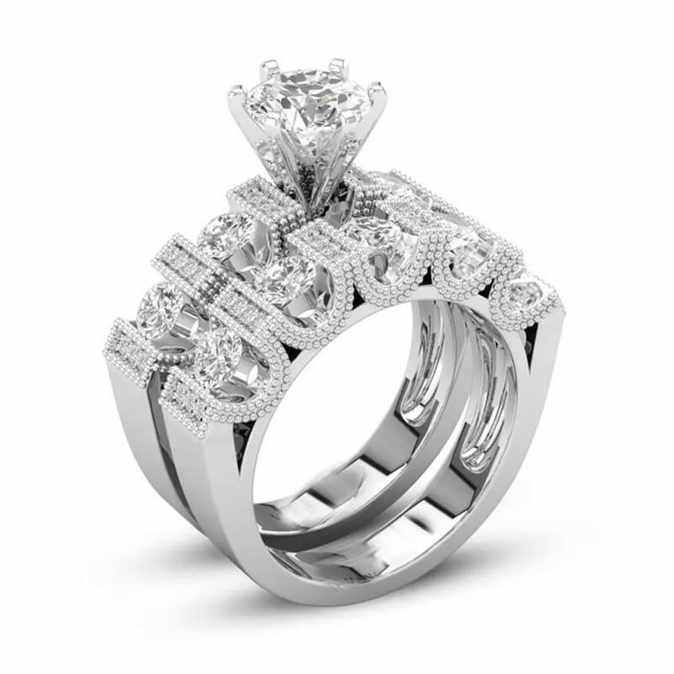 Unique Choucong Vintage Fashion Jewelry Couple Rings 925 Silver Fill Retro Eternity Round Cut White Topaz CZ Diamond Women Bridal 231b