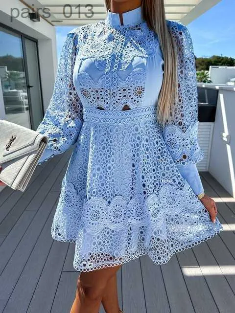 chinese dress ladies Light Blue Lace Dress #1124