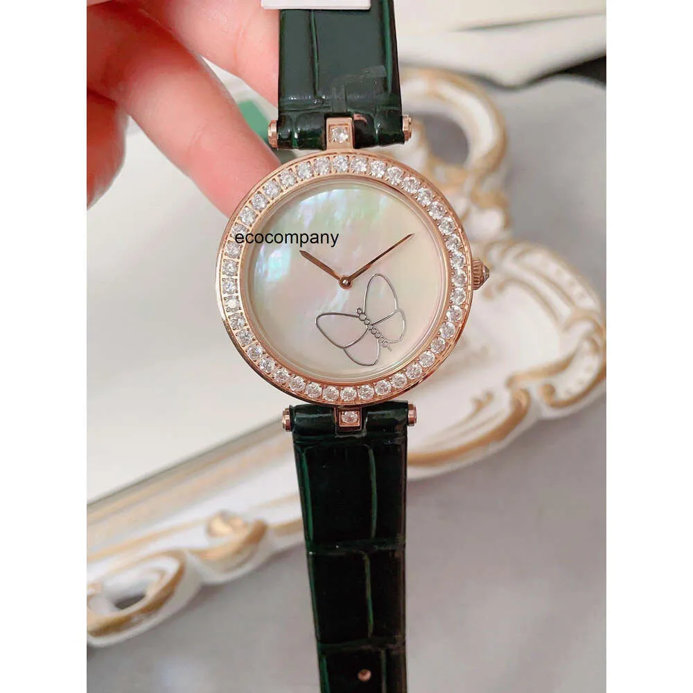 Kausalklocka Cleefly Designer Van Luxury Women Fashion Quartz New Women's Belt Diamond Thin Waterproof Charms Butterfly Montre de Luxe Z557