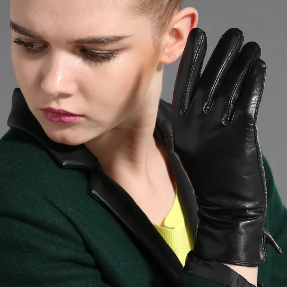 Gants à cinq doigts Gours hiver gants en cuir véritable femmes noir véritable gants en peau de chèvre mode doublure en polaire chaud doux conduite arrivée GSL028 231025