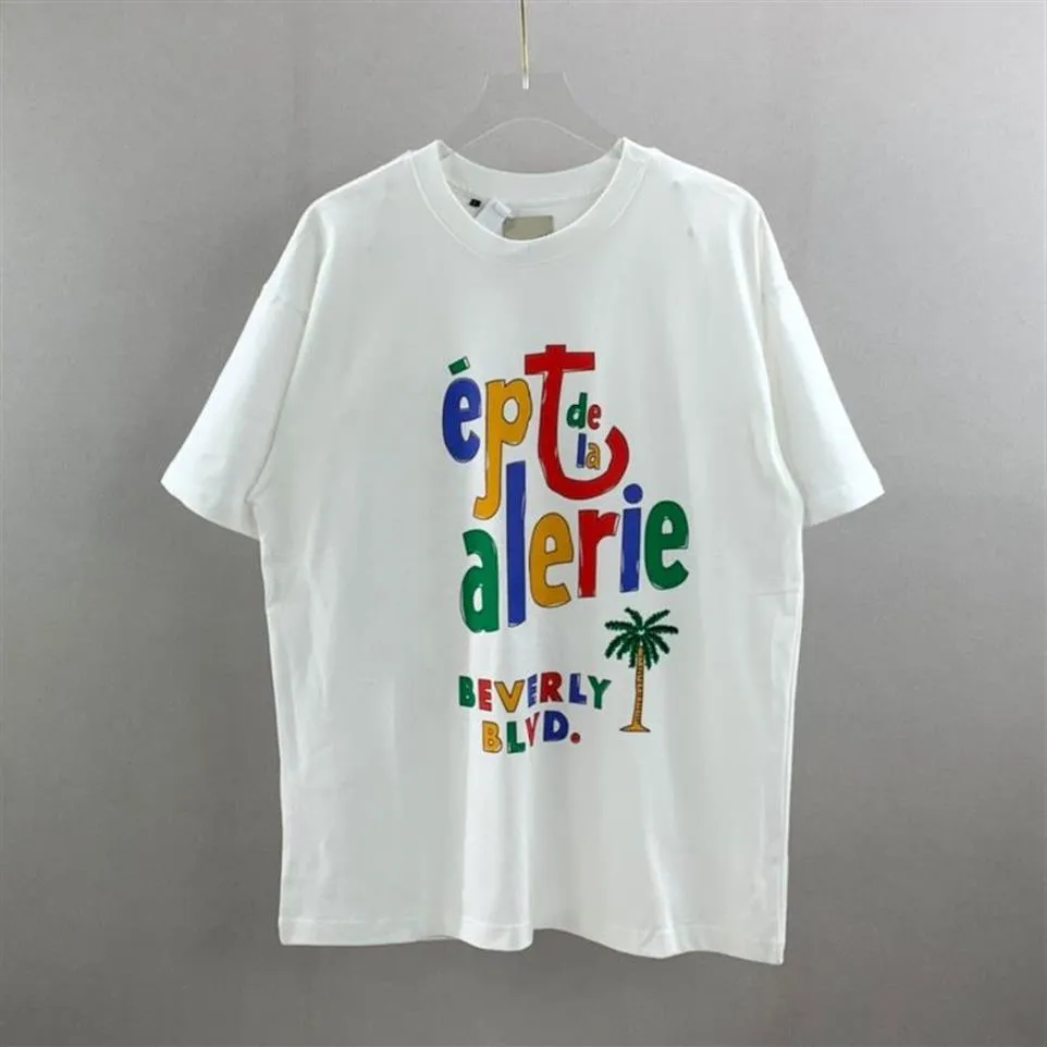 22SS Summer USA Fashion Colorfull Letters Print T Shirt Men Women Coconut Tree Tee Street Custal Cotton Tshirt184o