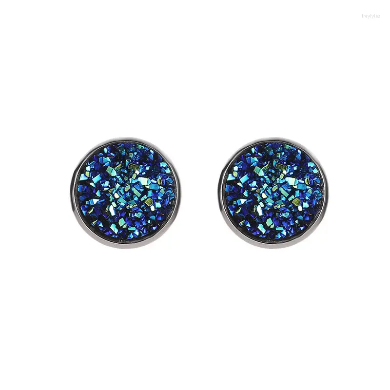 Boucles d'oreilles à clous, 10 pièces/lot, vert bleu foncé, noir, rouge, rose, gris, pierre Druzy Drusy brillante, breloque ronde en métal, cadeau pour femmes et filles