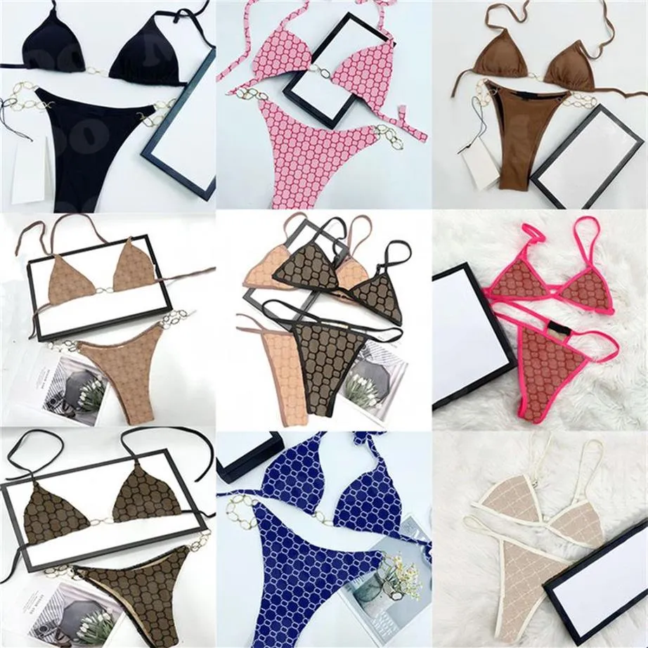 Swimwear Designer Maiôs Para Mulheres Sexy Biquíni Roupa Interior Bordado Carta Moda Corrente De Metal Biquíni Ternos De Banho 14 Styles327u