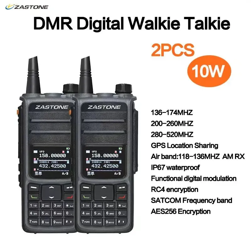 Walkie talkie 2pcs Zastone Uv008 DMR Walkie Talkie Digita Dwukierunkowy zespół radiowy 136-174mHz 350-480mHz 10W podwójny przedział czasowy Walkie-Talkie 231024