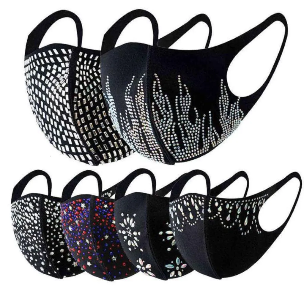 2021 Mode Pailletten Gesichtsmaske Frauen Strass Blingbling Baumwolle Mundmasken Erwachsene Klassisch Schwarz Pailletten Spot Staubdicht Haze Facem7067171