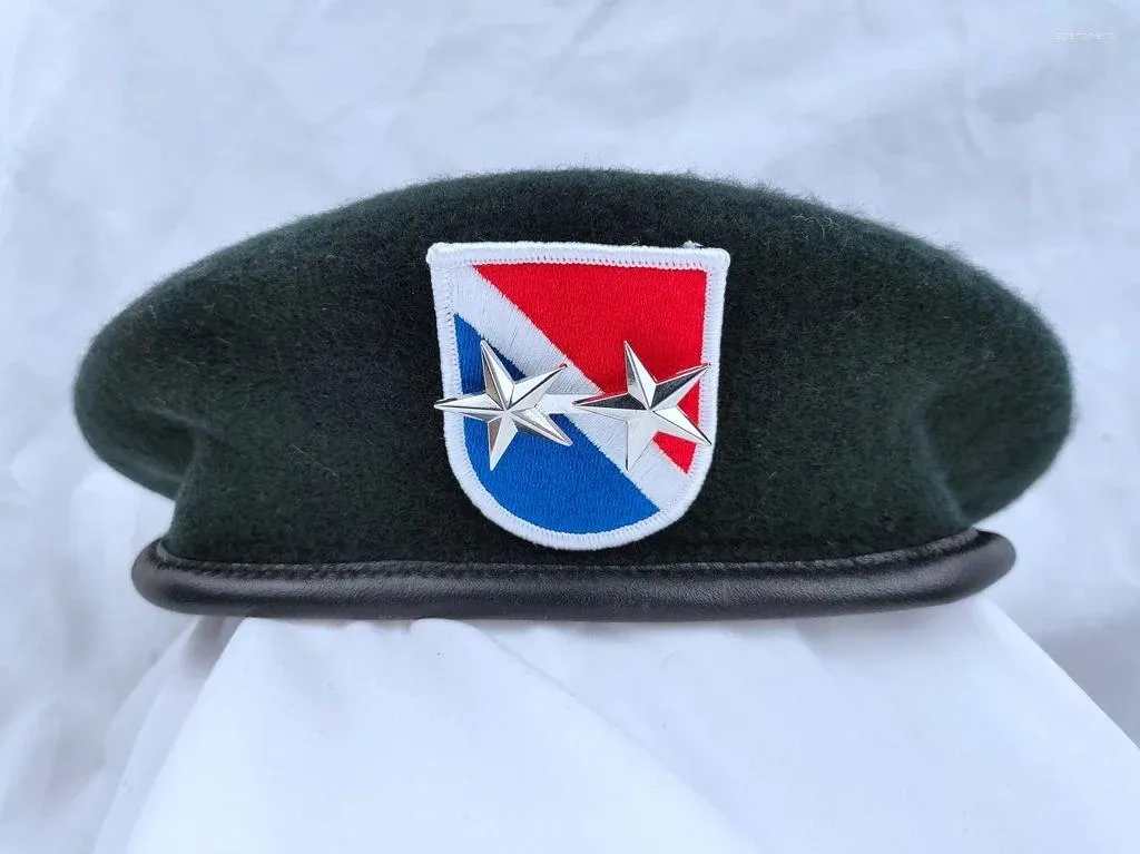 Berets United States Us Army 11th Special Forces Group Wool Blackish Green Beret & OFFICER 2 STAR MAJOR GENERAL RANK Reenactment Hat