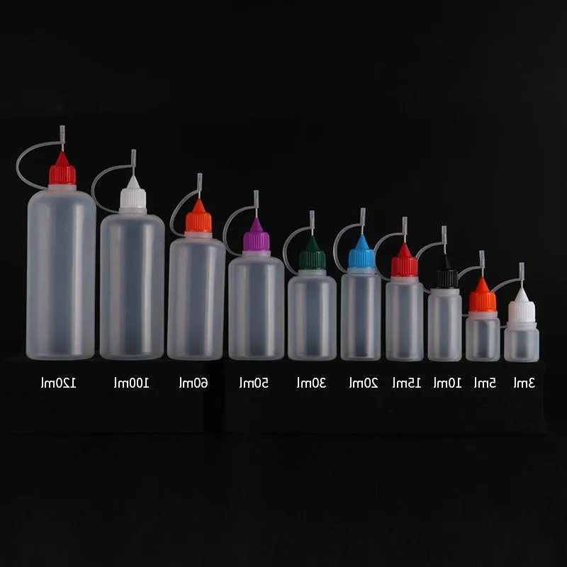 Empty Plastic Bottle 5ml 10ml 15ml 20ml 30ml Droppers Bottle With Needle Cap For Vapor E Liquid Metal Tips Cujbb
