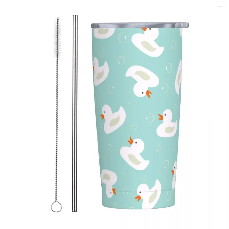 Tumblers Kawaii Duck Bubbles Insulated Tumbler With Straws And Lid Animal Stainless Steel Travel Thermal Cup 20 Oz Office Home Mugs