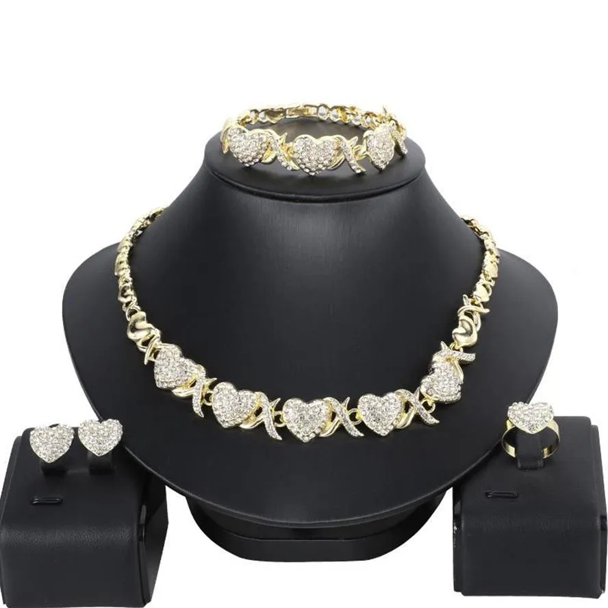 Orecchini Collana intera africana Dubai Oro nuziale XO Set di gioielli per donna Bracciale da sposa in cristallo a forma di cuore212x