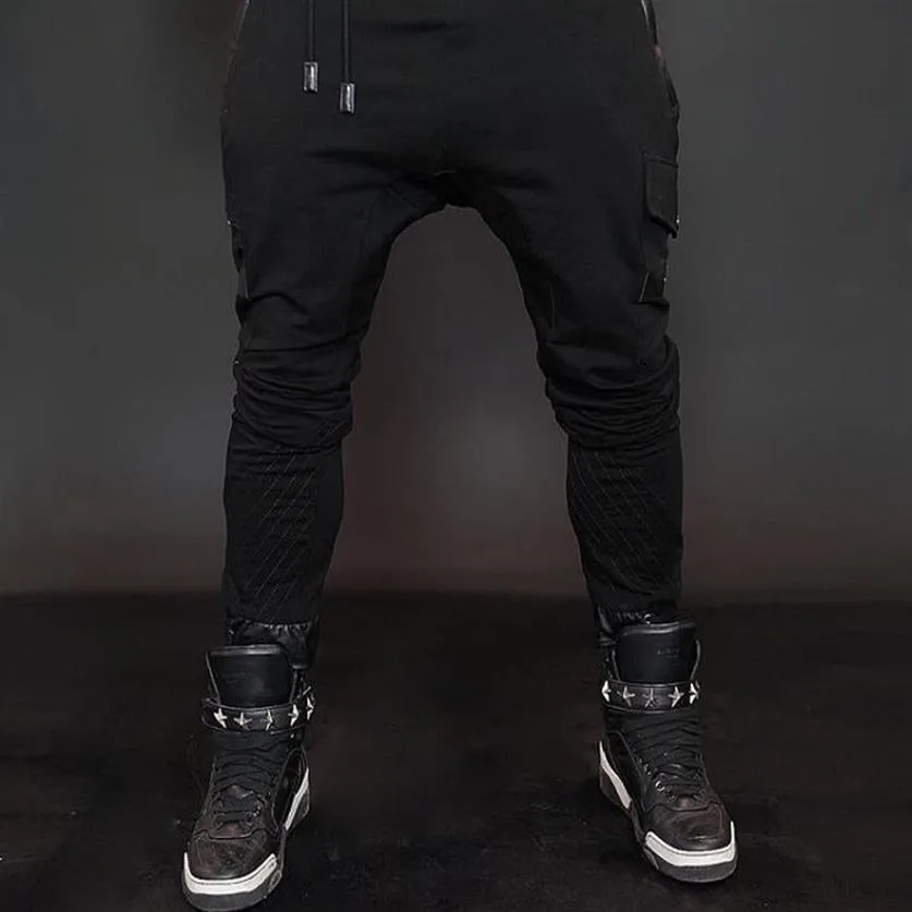 Hommes pantalons de survêtement de haute qualité décontracté mode sarouel hommes Sport de plein air pantalons de survêtement Hip Hop noir pantalon d'entraînement 297T