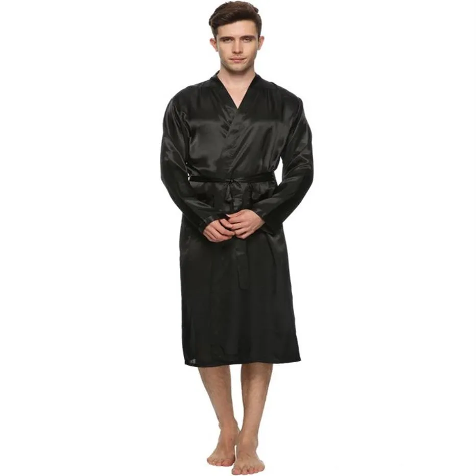Robe de pijama de cetim para homens inteiros Roupão de banho leve e leve com 4 cores 284g