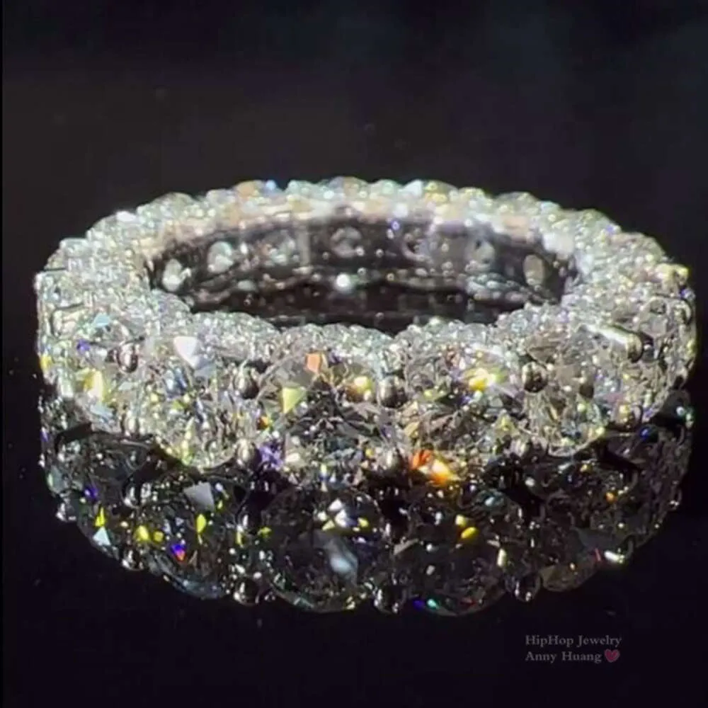 Luxury Women Jewelry White Gold Fully Iced Out Vvs Moissanite Diamond Wedding Band Eternity Ring Pass Diamond Tester